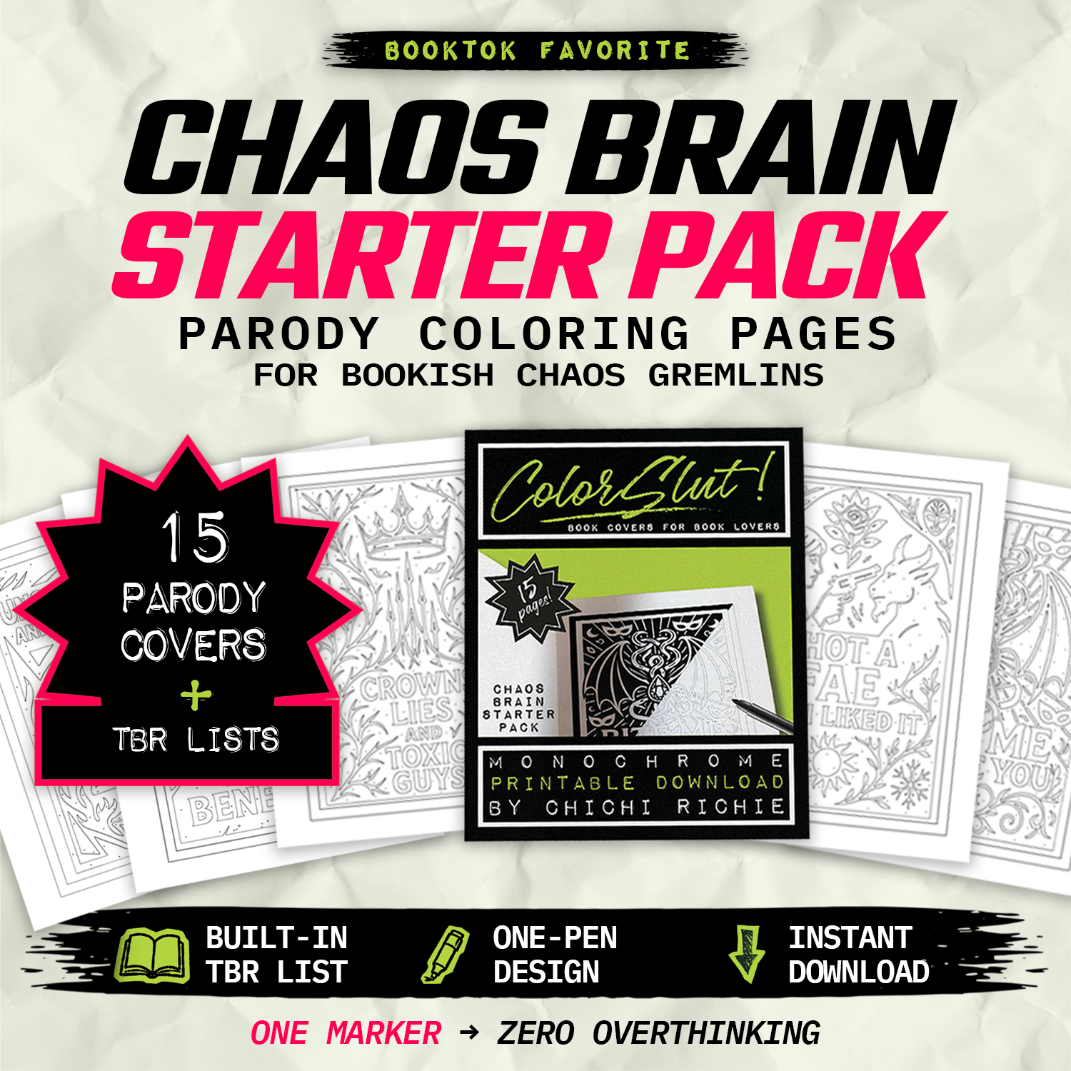 Chaos Brain Starter Pack — printable monochrome coloring book PDF