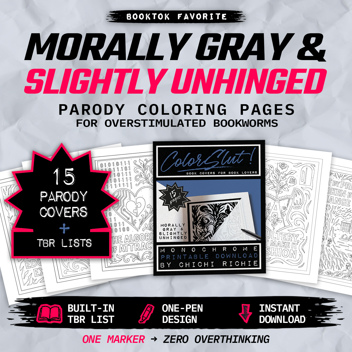 Morally Gray & Slightly Unhinged — printable coloring book PDF