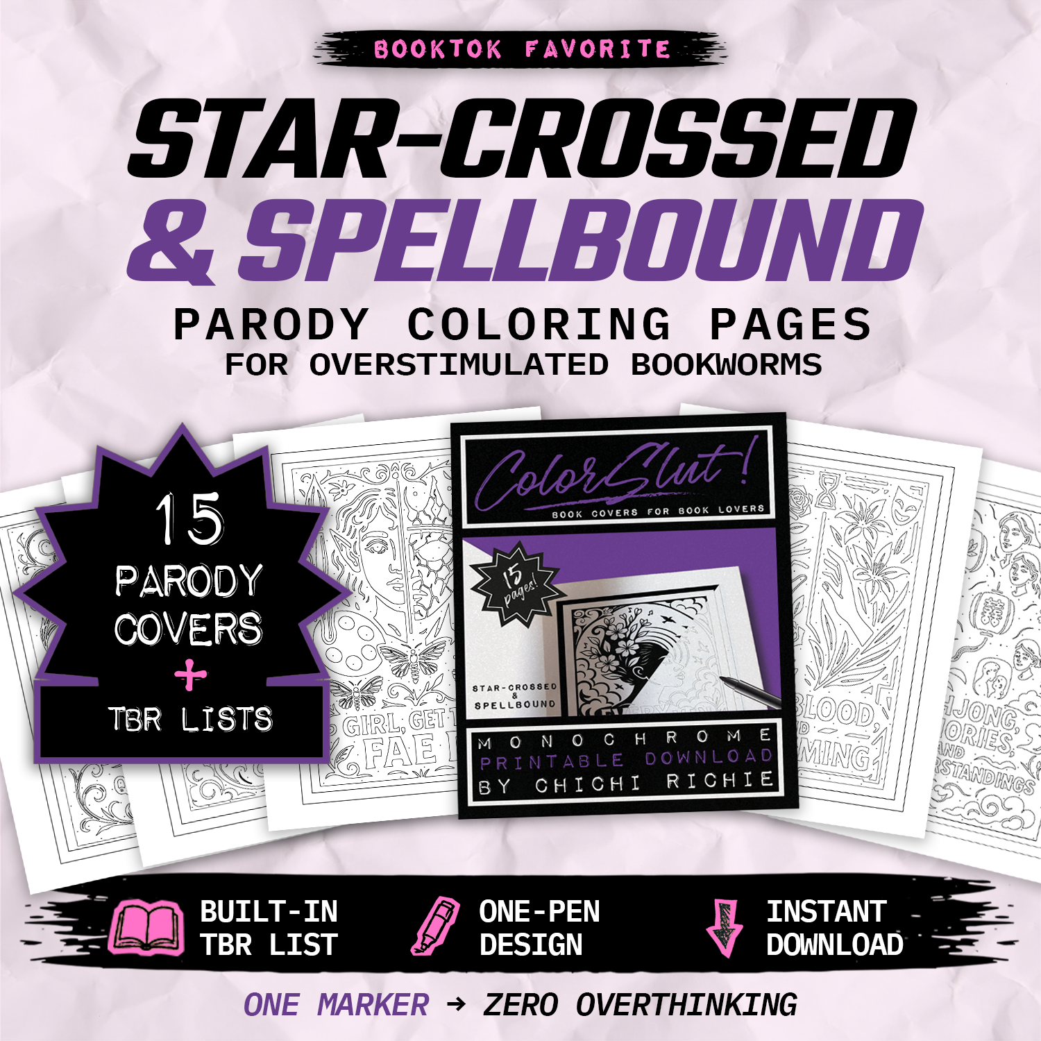 Star-Crossed & Spellbound — printable romantasy coloring book PDF