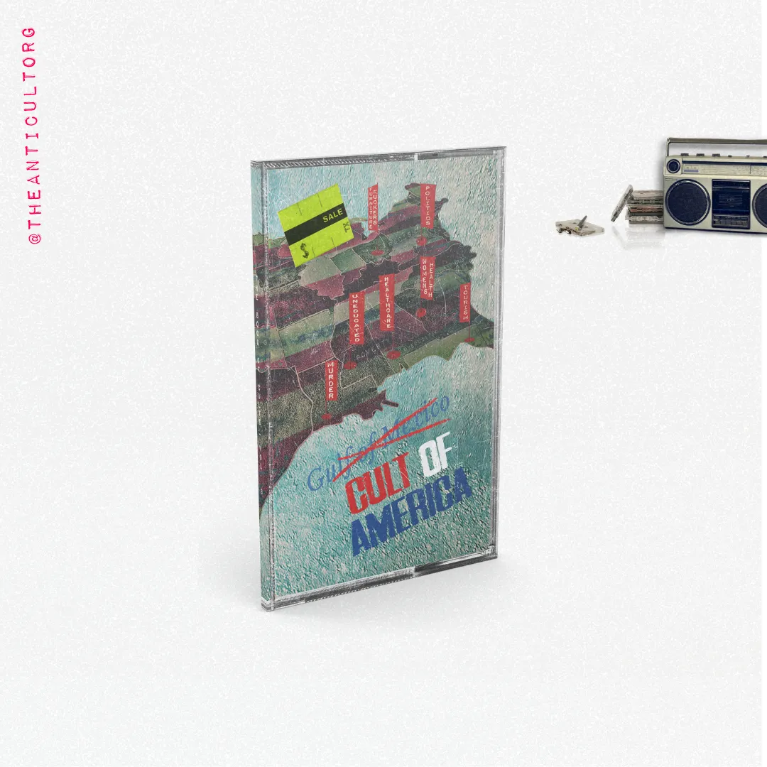 Angled front cover of The Book of Cults Volume 3 – Cult of America, cultural criticism book on patriotism, freedom myths, and ideology